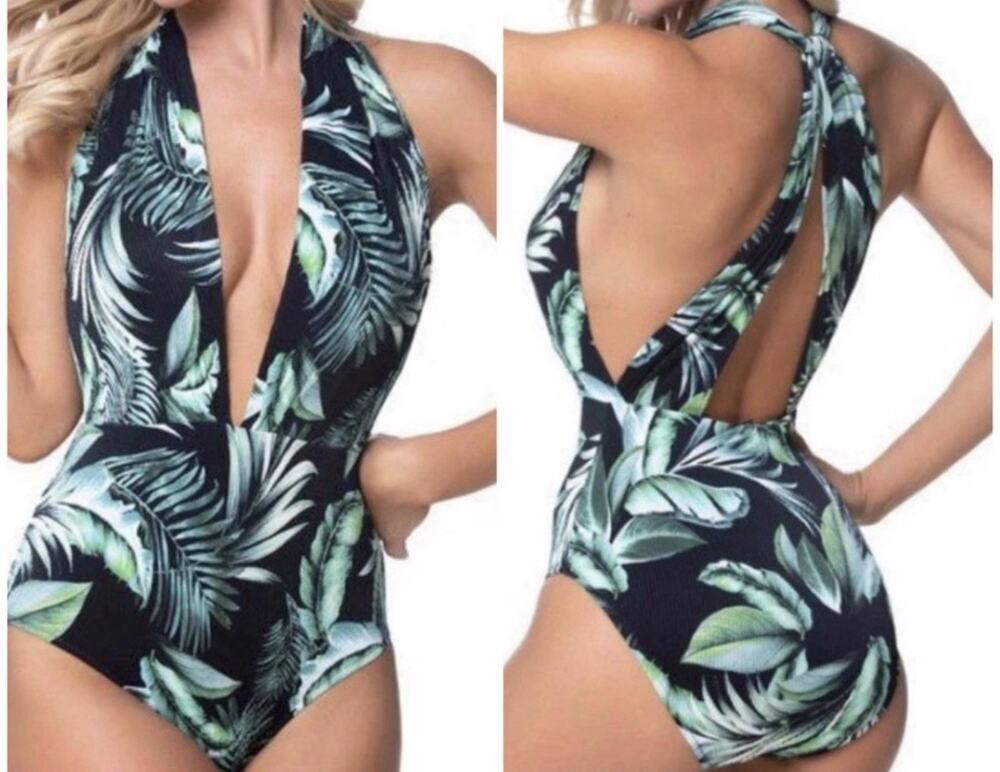 Beach Joy Green Black Tropical One Piece Swimsuit Women’s Size Small Sexy